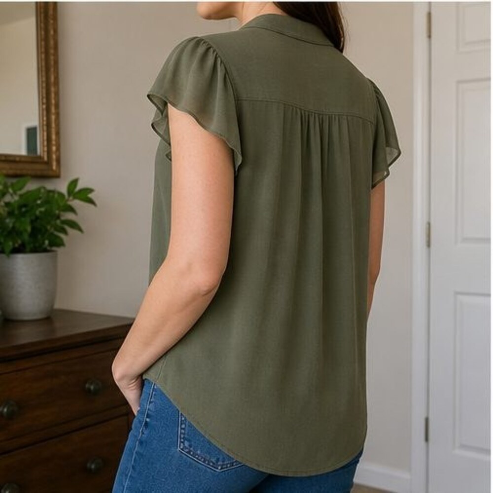 Olive Ruffle Blouse - Picture 3 of 6
